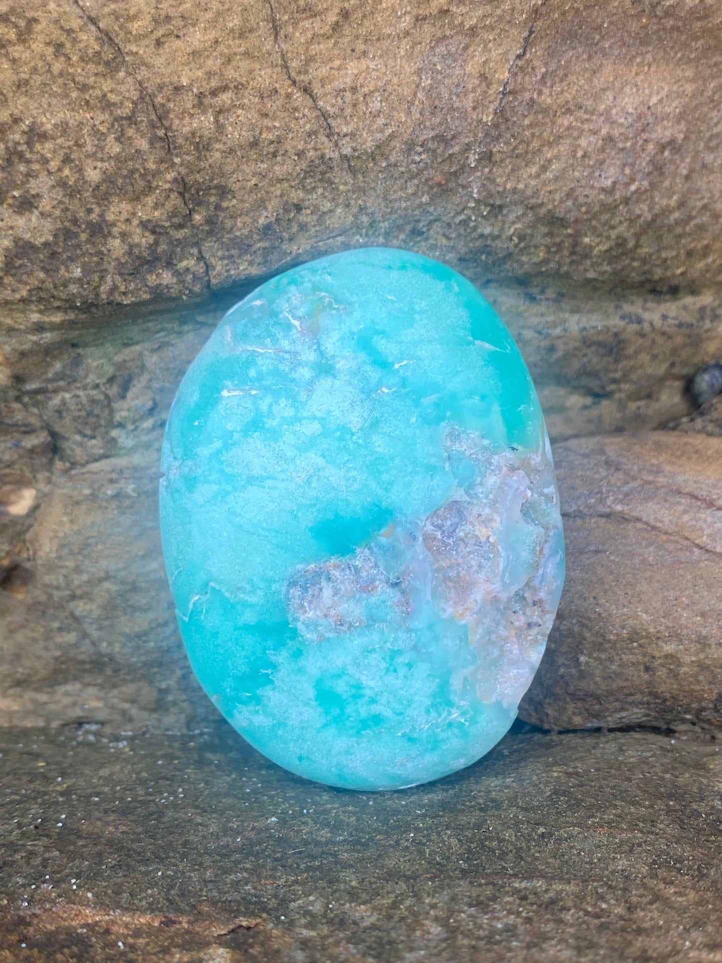 Brazilian Chrysoprase Palm Stone for Healing Heart Center & Maintaining Youth