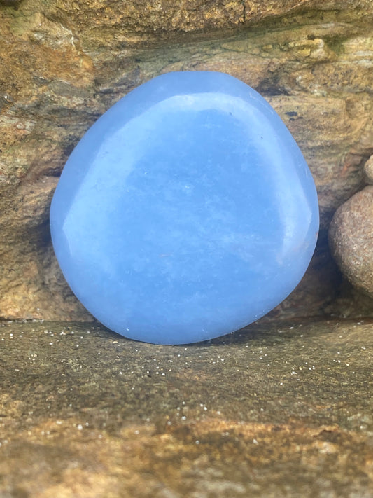 Angelite Palm Stone for Angelic Communication and Transpersonal Chakra Activation