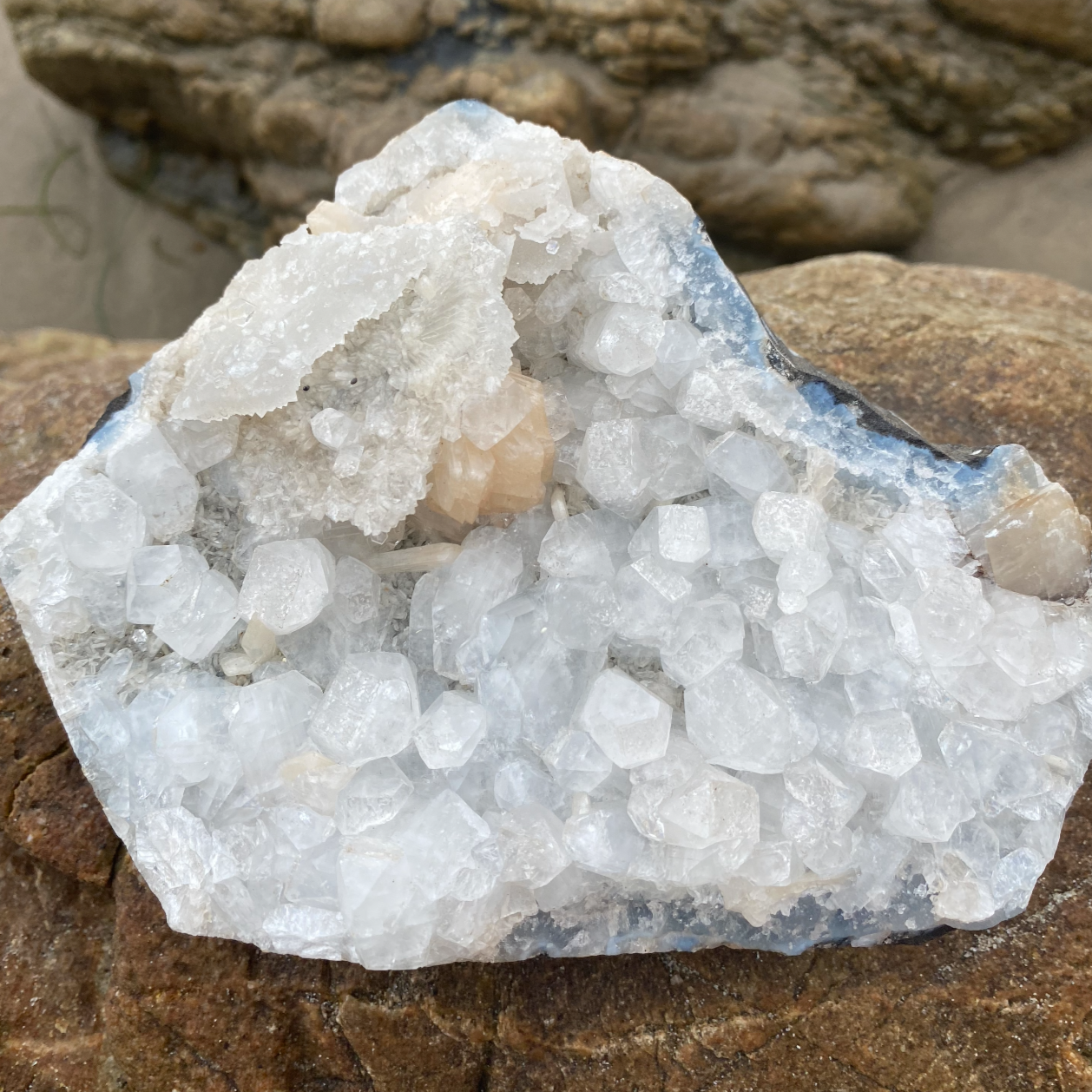 Apophyllite Geode with Stilbite for Connecting With Angelic & Interdimensional Beings