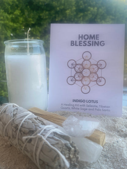 Home Blessing Kit: Tibetan Quartz, Selenite, White Sage, Palo Santo, Candle