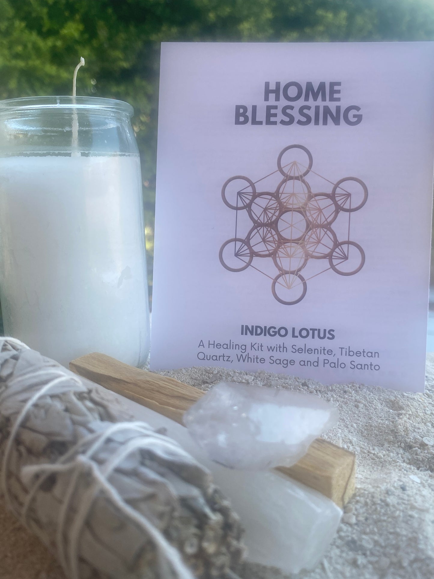 Home Blessing Kit: Tibetan Quartz, Selenite, White Sage, Palo Santo, Candle