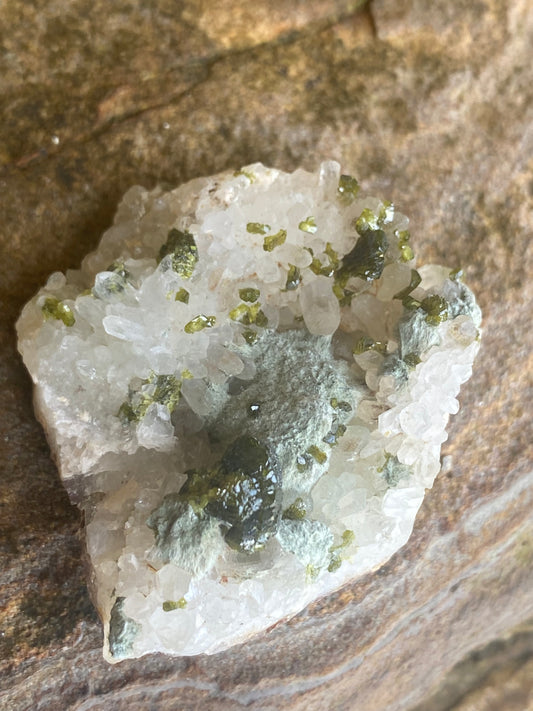 Quartz Cluster with Epidote for Physical Healing & Communication With Elemental Spirits
