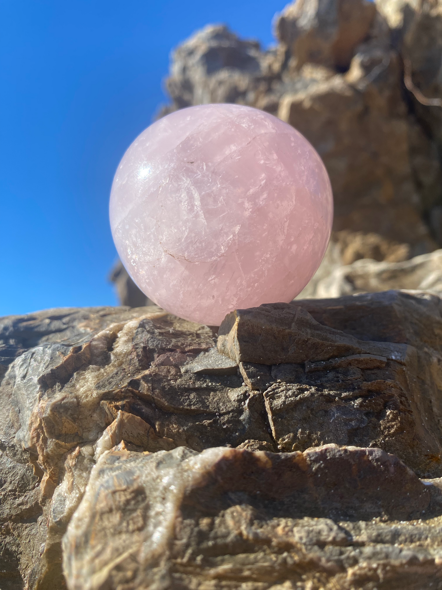 Rose Quartz Crystal Sphere from Madagascar for Scrying & Aligning with Unconditional Love